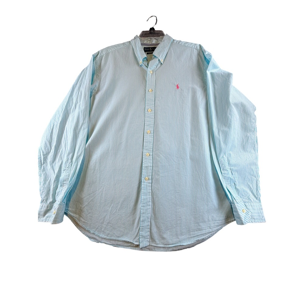 Ralph Lauren Mens XL Classic Fit Striped Button Down Shirt Blue White Pink Pony